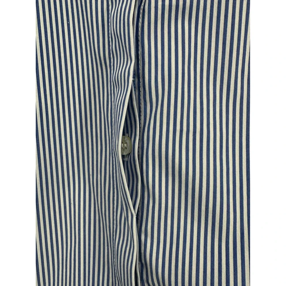 Talbots Petites Blue White Pinstripe Hidden Placket Button Up Shirt LP Preppy